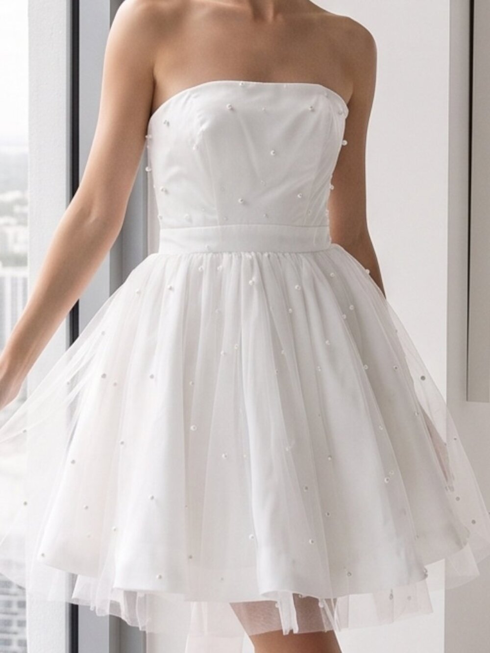 NWT REVOLVE Australia SHOWPO Cailene pearl stud tulle fit flare mini dress US 0